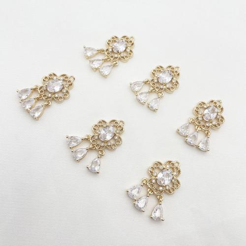 Cubique Pendentif en laiton zircon pavent, Placage, DIY & pavé de micro zircon, doré, 13x25mm, 10PC/lot, Vendu par lot