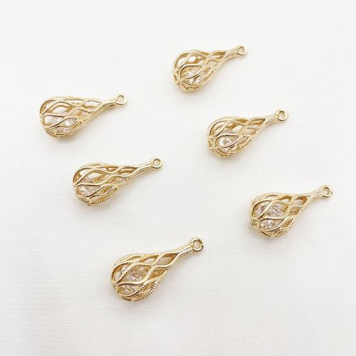 Messing hanger met micro-paved kubieke zirconia's, plated, DIY & micro pave zirconia, gouden, 8x20mm, 10pC's/Lot, Verkocht door Lot