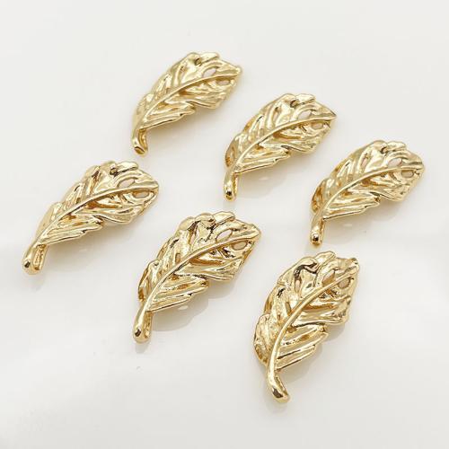 Mässing Smycken Hängen, Feather, plated, DIY, gyllene, 10x21mm, 10PC/Lot, Säljs av Lot