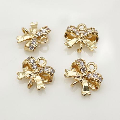 Hårtillbehör DIY resultaten, Mässing, Bowknot, plated, micro bana cubic zirconia, gyllene, 10x10.50mm, 10PC/Lot, Säljs av Lot