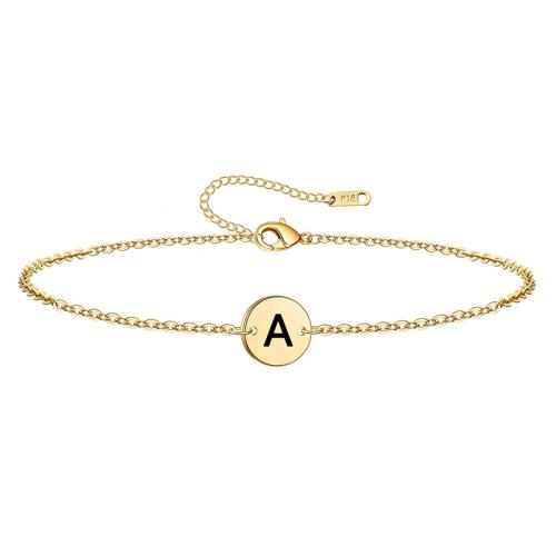 Pulseira  de jóias de aço inox, Aço inoxidável 304, banhado, letras são da a Z & unissex & Varios pares a sua escolha, dourado, comprimento 16 cm, vendido por PC