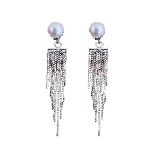 Faisean Fringe Earrings, Sinc Alloy, le Pearl Plaisteacha, jewelry faisin & do bhean, airgid, Díolta De réir Péire