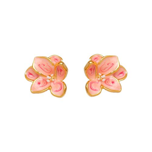 Prás Graí Earring, Flower, 18K ór plátáilte, jewelry faisin & do bhean & cruan, bándearg, 20x19mm, Díolta De réir Péire