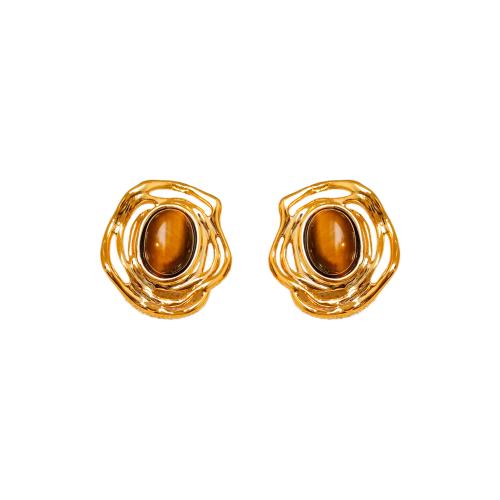 Messinik nasta Korvakorut, Messinki, kanssa Tiger Eye, 18K kullattu, muoti korut & naiselle, kultainen, 17x15mm, Myymät Pair