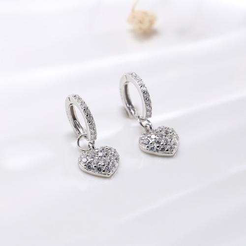 Cubic Zirconia Micro άνοιγαν Sterling Silver Σκουλαρίκι, 925 ασημένιο ασήμι, Καρδιά, κοσμήματα μόδας & μικρο ανοίξει κυβικά ζιρκονία & για τη γυναίκα, 8x20mm, Sold Με Ζεύγος