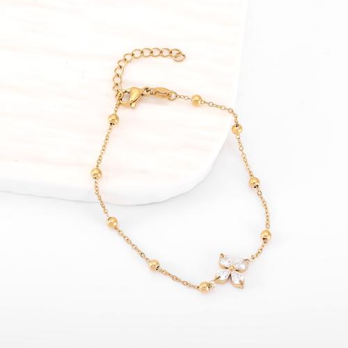 Bracelet d'acier titane, avec 3cm chaînes de rallonge, Plaqué or 18K, bijoux de mode & pavé de micro zircon & pour femme, Longueur Environ 17 cm, Vendu par PC