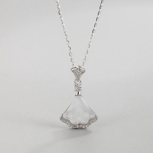 Kubieke Zircon Micro effenen Sterling zilveren ketting, 925 sterling zilver, met White Shell, Rok, mode sieraden & micro pave zirconia & voor vrouw, Lengte Ca 45 cm, Verkocht door PC