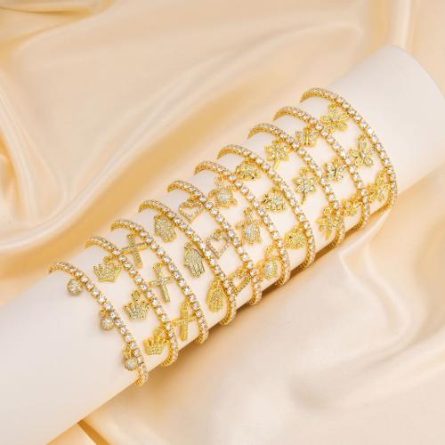 Befestiger Zirkonia Messing Armband, goldfarben plattiert, verschiedene Stile für Wahl & Micro pave Zirkonia & für Frau, goldfarben, Länge ca. 12-24 cm, verkauft von PC