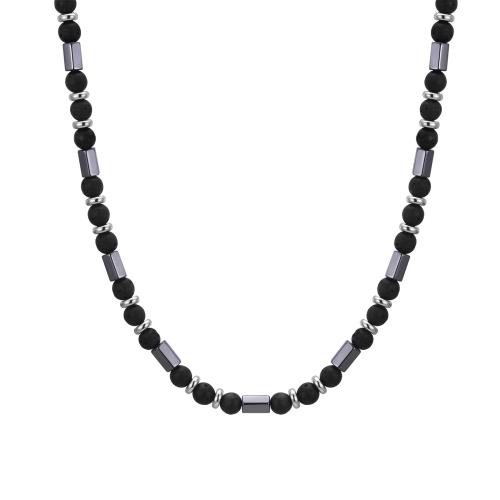 Collier de bijoux en acier inoxydable, Acier inoxydable 304, avec lave volcanique & Hématite, poli, bijoux de mode & pour homme, Longueur Environ 46-51 cm, Vendu par PC