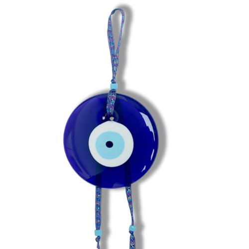 Hangende Ornamenten, Lampwork, met Textiel binnenwerk Cord, voor thuis en op kantoor & boze oog patroon, blauw, Verkocht door PC