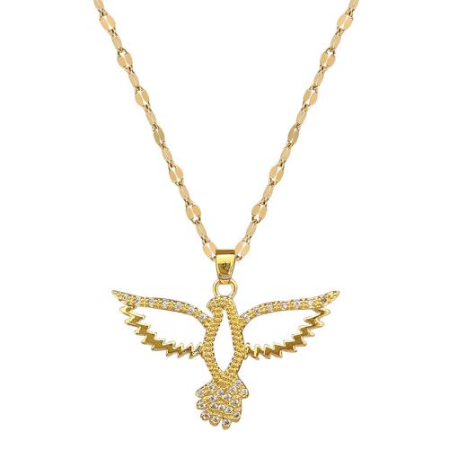 Roestvrij staal halskettingen, met Messing, met 5cm extender keten, Eagle, gold plated, mode sieraden & micro pave zirconia & voor vrouw, 33x25mm, Lengte 40 cm, Verkocht door PC