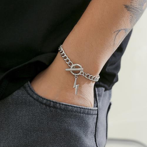 Zinklegering armbandkettingen, Zinc Alloy, Lightning Symbol, silver plated, voor de mens, Lengte 20 cm, Verkocht door PC