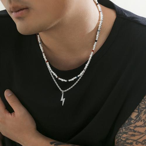 Zinklegering halskettingen, Zinc Alloy, met Seedbead, Lightning Symbol, silver plated, Dubbele laag & voor de mens & met strass, gemengde kleuren, nikkel, lood en cadmium vrij, Verkocht door PC