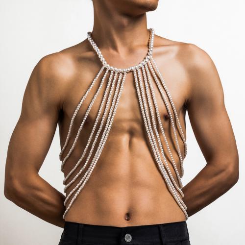 Body Chain Sieraden, Zinc Alloy, met Plastic Pearl, silver plated, multilayer & voor de mens, nikkel, lood en cadmium vrij, Verkocht door PC