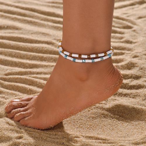 Mode Smycken Anklet, Polymer Clay, med Kristall, blandade färger, 2PC/Ställ, Säljs av Ställ