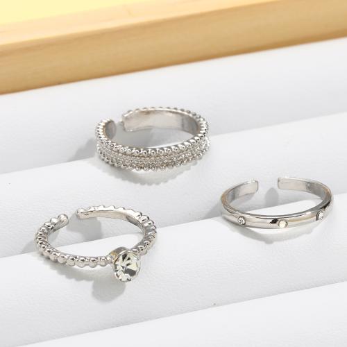 Sinc Alloy Ring Set, trí phíosa & micrea réiteach zirconia ciúbach & do bhean, dath bunaidh, Díolta De réir Socraigh