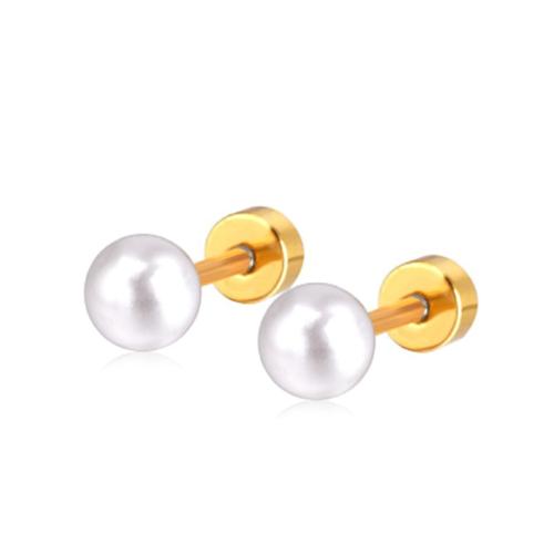 Roestvrij staal Stud Earrings, 304 roestvrij staal, met Plastic Pearl, plated, uniseks & verschillende grootte voor keus, meer kleuren voor de keuze, 10pC's/Lot, Verkocht door Lot