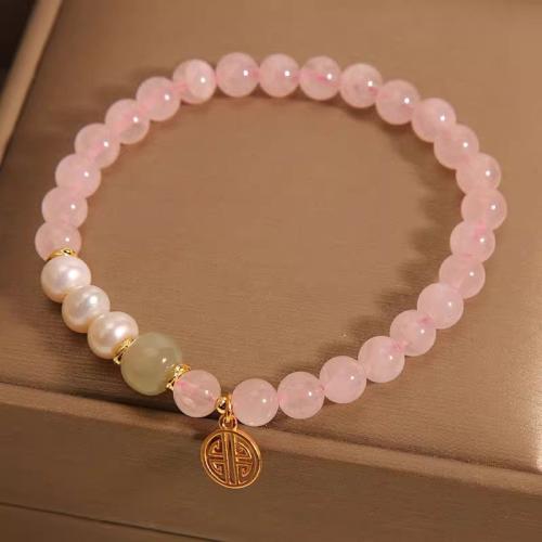 Gemstone Bracelet, le Pearl Plaisteacha & Sinc Alloy, ábhair éagsúla do rogha & do bhean, Fad Thart 6-8 Inse, Díolta De réir PC