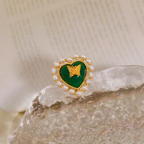 Broche résine, laiton, avec résine & perle de plastique, coeur, Plaqué or 18K, bijoux de mode & pour femme, plus de couleurs à choisir, 19x18mm, Vendu par PC