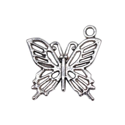 Zinc Alloy Animal Pendler, Butterfly, antik sølv farve forgyldt, Vintage & mode smykker & du kan DIY & hule, 20x19mm, Solgt af PC