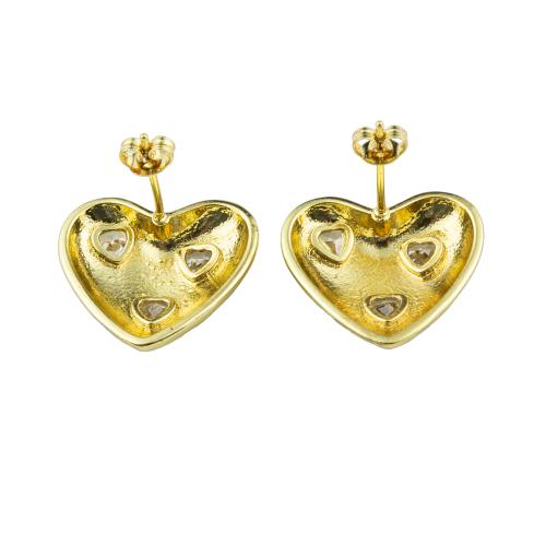 Cubic Zirconia Micro Pave Brass Earring Heart high quality gold color plated fashion jewelry & micro pave cubic zirconia & for woman Sold By Pair