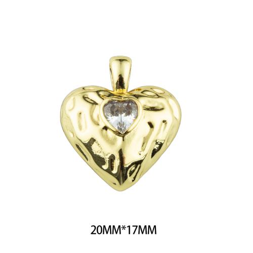 Cubique Pendentif en laiton zircon pavent, coeur, fade et jamais plaqué de haute qualité, DIY & pavé de micro zircon, plus de couleurs à choisir, 20x17x5mm, Trou:Environ 2mm, Vendu par PC