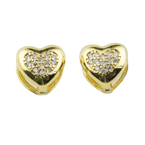 Boucles d'oreilles en laiton zircon cubique pavent, coeur, fade et jamais plaqué de haute qualité, bijoux de mode & pavé de micro zircon & pour femme, plus de couleurs à choisir, 13x12x11mm, Vendu par paire