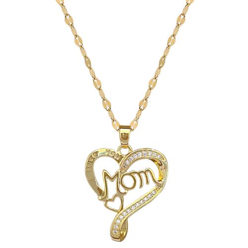 Stainless Steel Jewelry Necklace 304 Stainless Steel Chain with Brass with 5cm extender chain Heart gold color plated fashion jewelry & micro pave cubic zirconia & for woman Length 40 cm Sold By PC