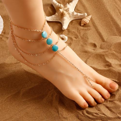 Sinc Alloy Anklet, le turquoise, dath an óir plated, multilayer & do bhean, glas, nicil, luaidhe & caidmiam saor in aisce, Díolta De réir PC