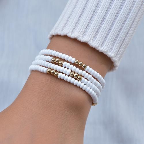 Seedbead Armband, mit Eisen, Modeschmuck, weiß, 4PCs/setzen, verkauft von setzen