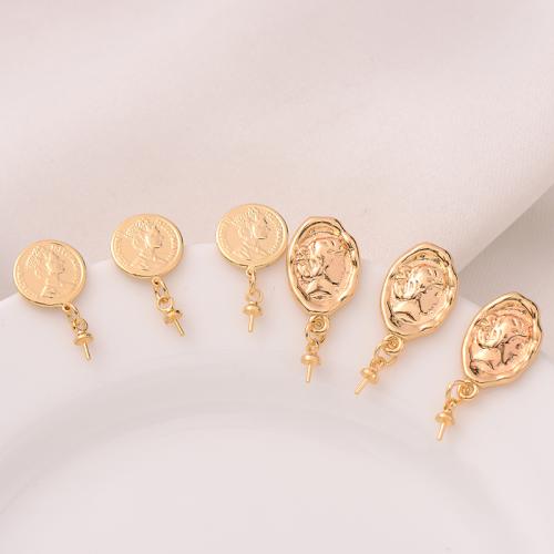 Brass Earring Stud Component plated DIY golden Sold By Pair