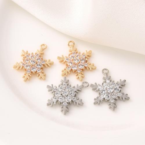 Cubic Zirconia Micro Pave Brass Pendant Snowflake plated DIY & micro pave cubic zirconia 14.50mm Sold By PC