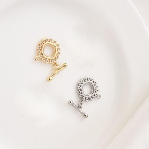 Chiusura Toggle in ottone, placcato, DIY & Micro spianare cubic zirconia, nessuno, 12mm, Venduto da PC