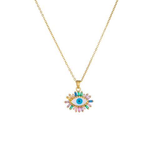 Collier d'acier titane, avec laiton, avec 5cm chaînes de rallonge, Placage, styles différents pour le choix & pavé de micro zircon & pour femme & émail, plus de couleurs à choisir, Longueur 40 cm, Vendu par PC