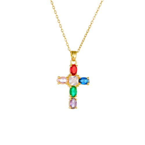 Collier d'acier titane, avec 5cm chaînes de rallonge, Placage, pavé de micro zircon & pour femme, plus de couleurs à choisir, Longueur 40 cm, Vendu par PC