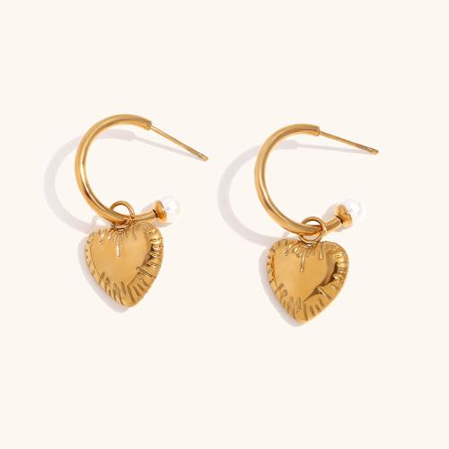 Stainless Steel Drop Earring 304 Stainless Steel Heart 18K gold plated fashion jewelry & for woman golden Sold By Pair