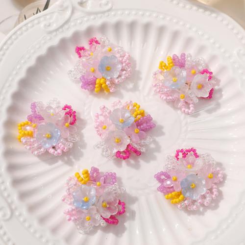 Haaraccessoires DIY bevindingen, Seedbead, met Glas, Bloem, multi-gekleurde, 30mm, Verkocht door PC