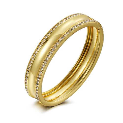 Zinc Alloy Bangle Smykker, forgyldt, Micro Pave cubic zirconia & for kvinde, gylden, Solgt af PC