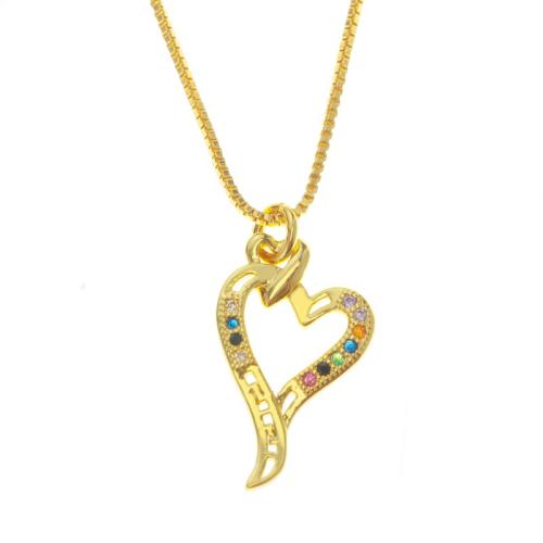 Cubic Zirconia Micro Pave Brass Pendant Heart plated & micro pave cubic zirconia golden Sold By PC