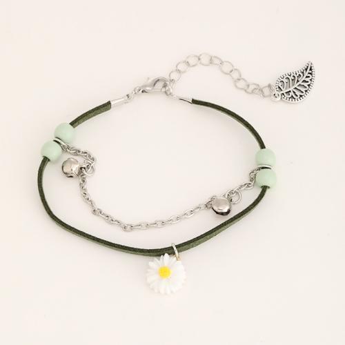 Pulsera de Aleación de Zinc, con Cuero sintético & Porcelana & Acrílico, chapado, para mujer, verde, longitud 23 cm, Vendido por UD