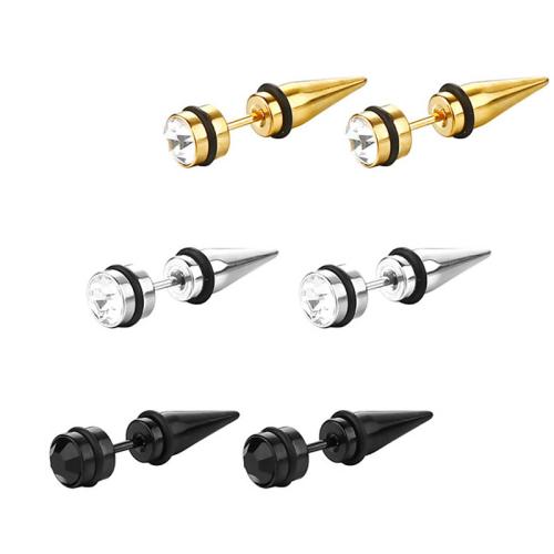 Roestvrij staal Stud Earrings, 304 roestvrij staal, micro pave zirconia & voor vrouw, meer kleuren voor de keuze, 6pC's/Bag, Verkocht door Bag