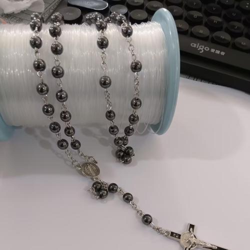 Rosary kaulakoru, Hematiitti, kanssa Sinkkiseos, Unisex, musta, Pituus 18 tuuma, Myymät PC