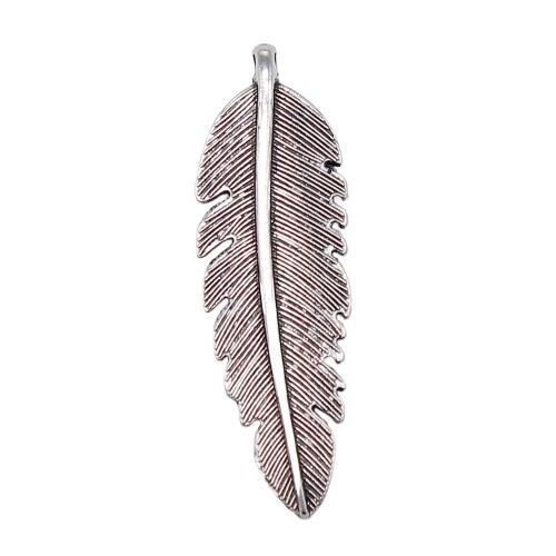 Pendentifs de Feather alliage zinc, alliage de zinc, forme de plume, Plaqué de couleur d'argent, Vintage & bijoux de mode & DIY, 44x14mm, Vendu par PC