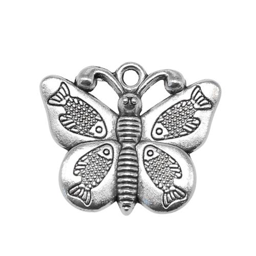 Sinc Alloy Pendants Ainmhithe, Féileacán, dath airgid antique plátáilte, seanré & jewelry faisin & DIY, 27x22mm, Díolta De réir PC