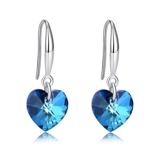 Orecchini 925 Sterling Silver Drop & Dangle, 925 sterline d'argento, with Cristallo austriaco, Cuore, gioielli di moda & per la donna, 11x30mm, Venduto da coppia