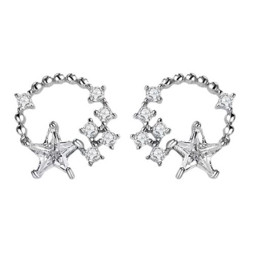 Pendientes de Micro Pavé de Zirconía Cúbica en Plata de Ley, Plata de ley 925, Joyería & micro arcilla de zirconia cúbica & para mujer, 10x11.10mm, Vendido por Par