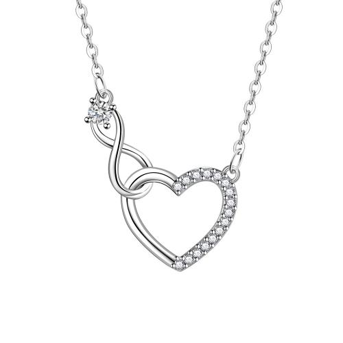 Kubieke Zircon Micro effenen Sterling zilveren ketting, 925 sterling zilver, met 5cm extender keten, Hart, mode sieraden & micro pave zirconia & voor vrouw, Lengte Ca 40 cm, Verkocht door PC