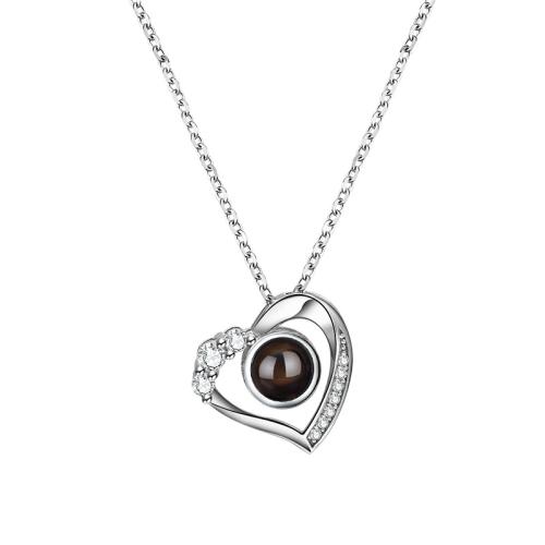 Argent sterling 925 collier, coeur, bijoux de mode & pavé de micro zircon & pour femme, plus de couleurs à choisir, Longueur Environ 45 cm, Vendu par PC