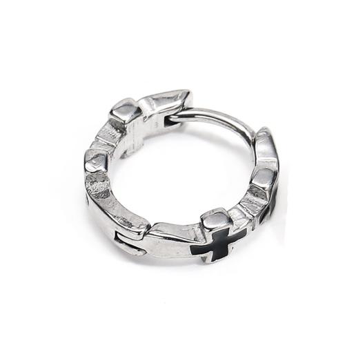 Huggie Orecchino ad anello, 304 acciaio inox, Croce, gioielli di moda & per l'uomo & smalto, colore originale, 13x13x4mm, Venduto da PC