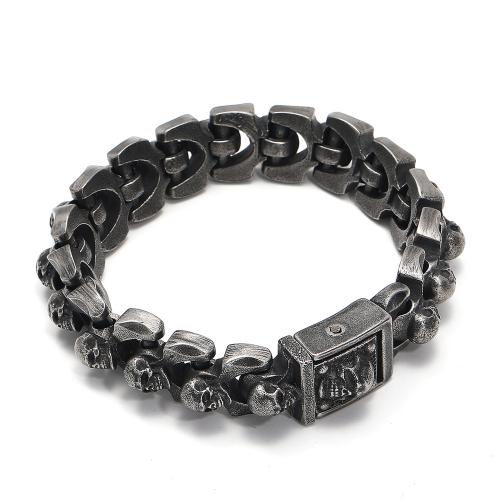 Bracciale gioielli in acciaio inossidabile, 304 acciaio inox, Teschio, stile punk & per l'uomo, nero, 18mm, Lunghezza 22 cm, Venduto da PC